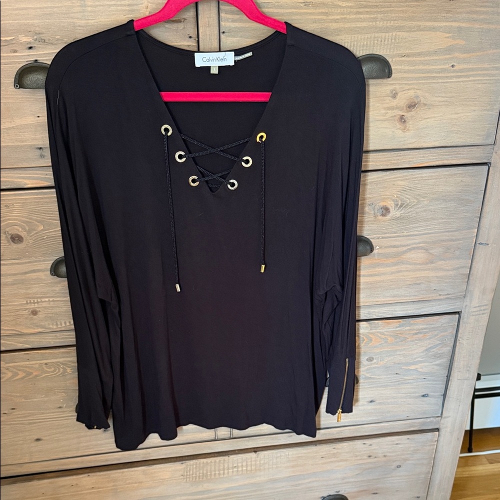 Calvin Klein Women's black  Lace-Up top sz L